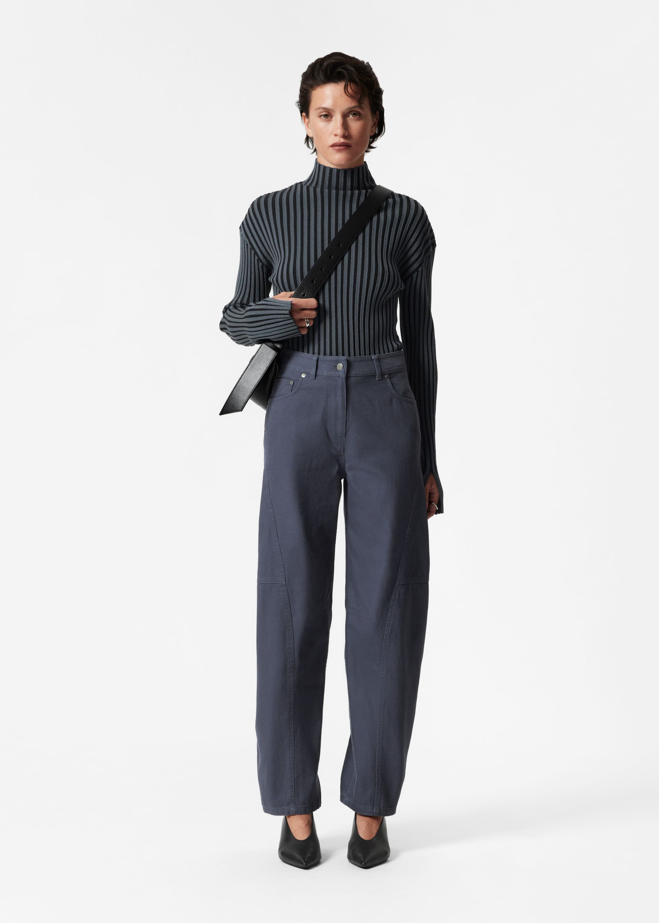 Image of Zipped Barrel-Leg Twill Trousers