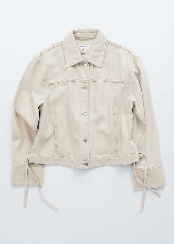 Cropped Tie-Closure Denim Jacket