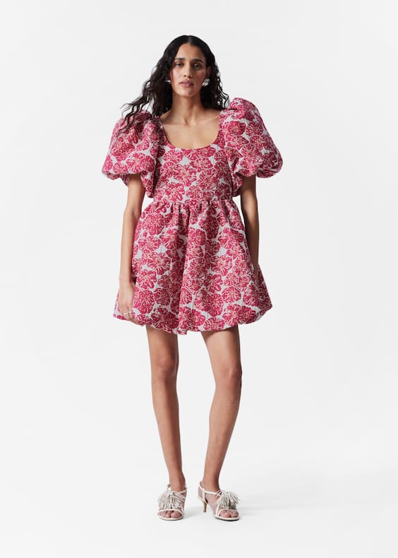 Balloon-Sleeve Mini Dress