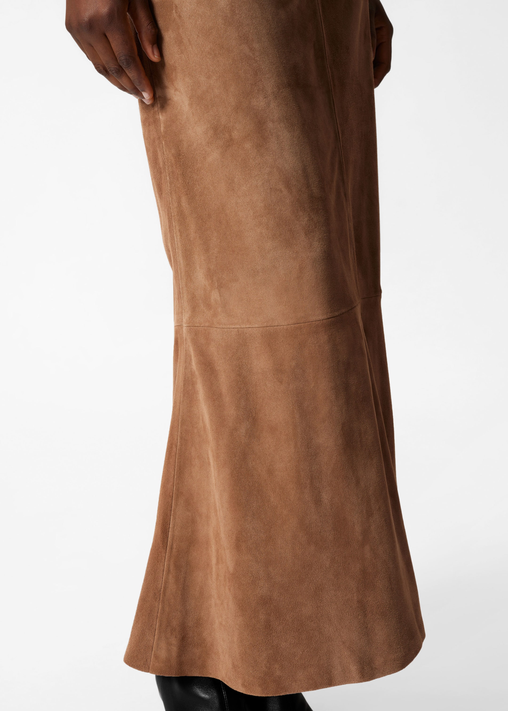 Suede Midi Skirt - Brown - Lookbook