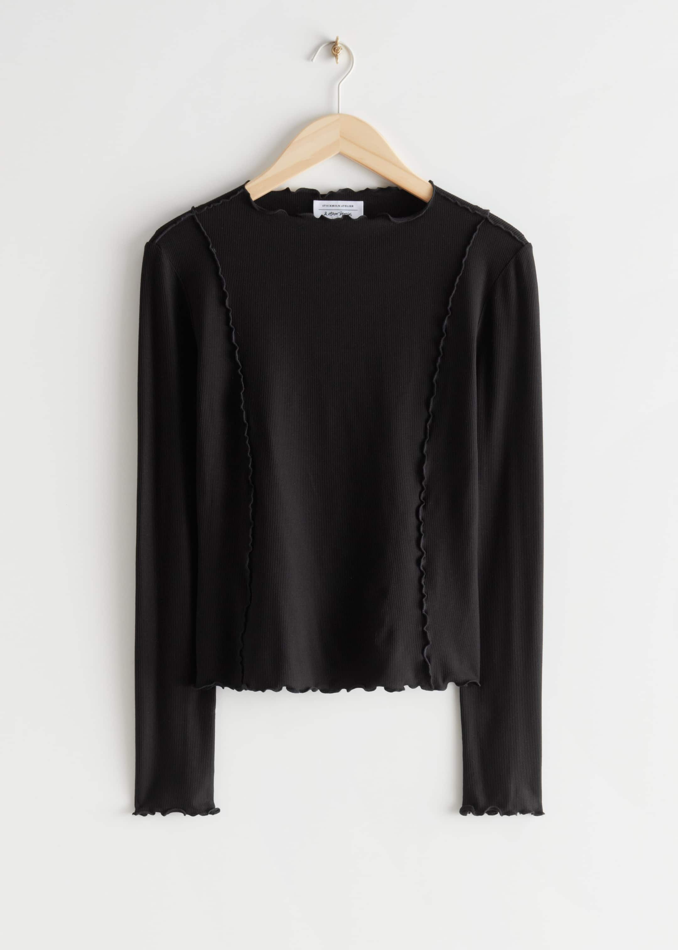 Fitted Frill Top - Black - Still Life