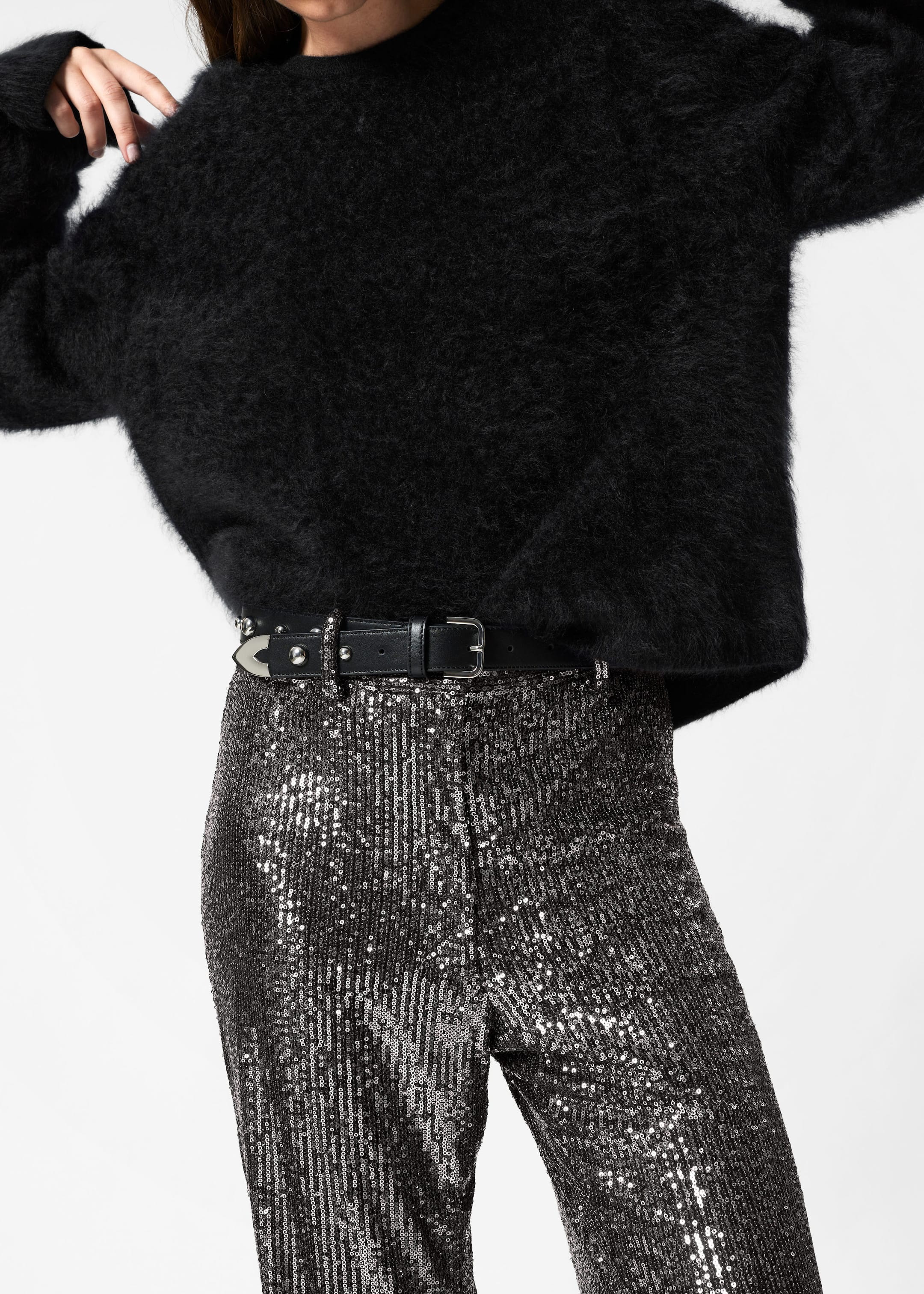 Pantalon évasé à sequins - Gris - Lookbook