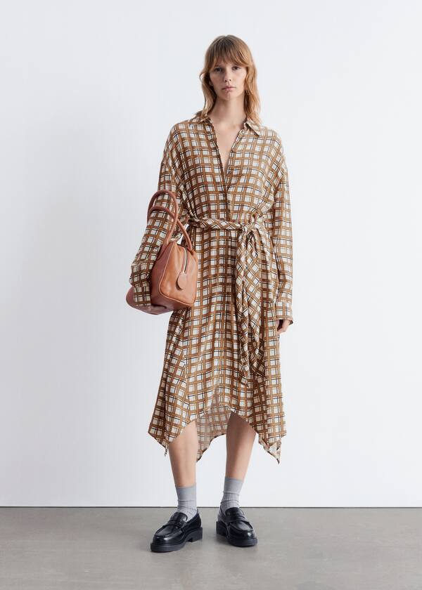 Tie-Detail Midi Shirt Dress