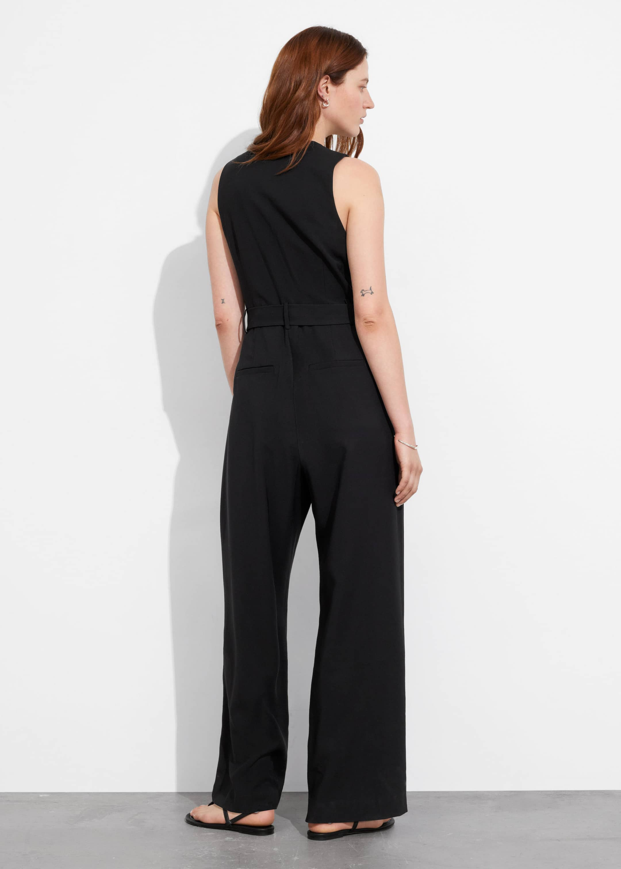 Buttoned Sleeveless Jumpsuit - Black - Lookbook