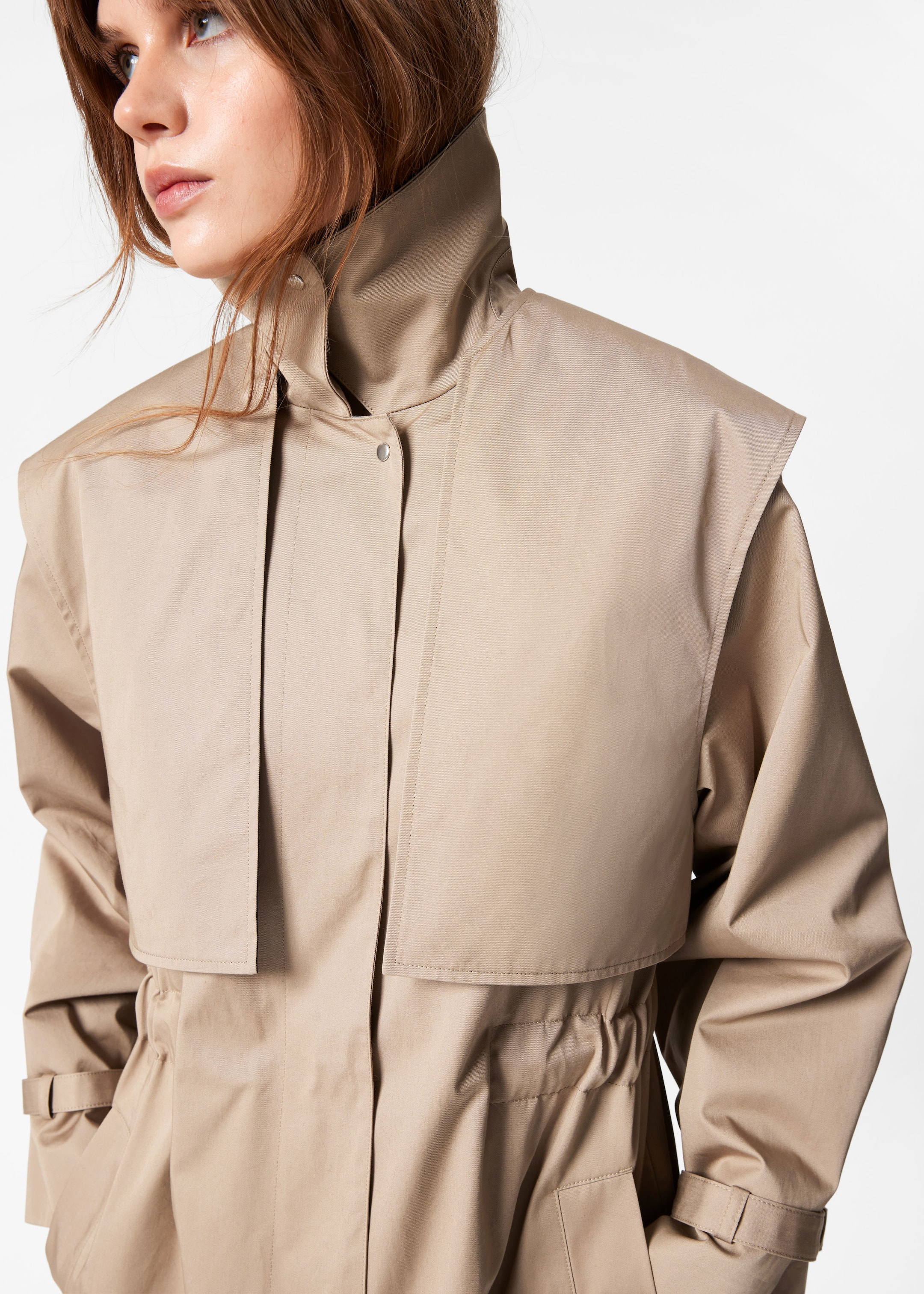 Funnel-Neck Trench Coat - Beige - Lookbook