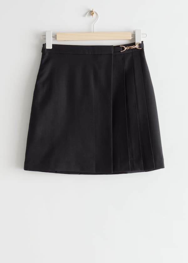 Pleated Wool Mini Skirt