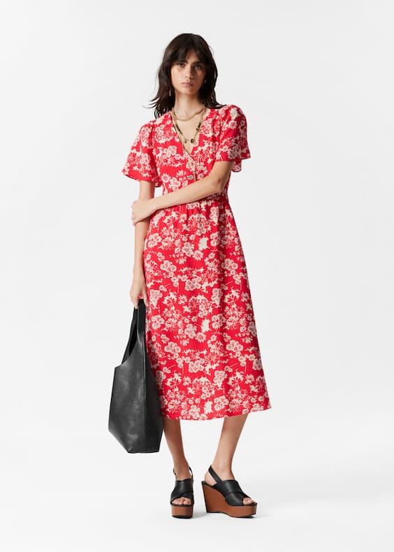 Flutter-Sleeve Midi Dress