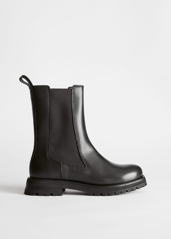 StillLife Left Image of Stories Chunky Sole Leather Chelsea Boots in Black