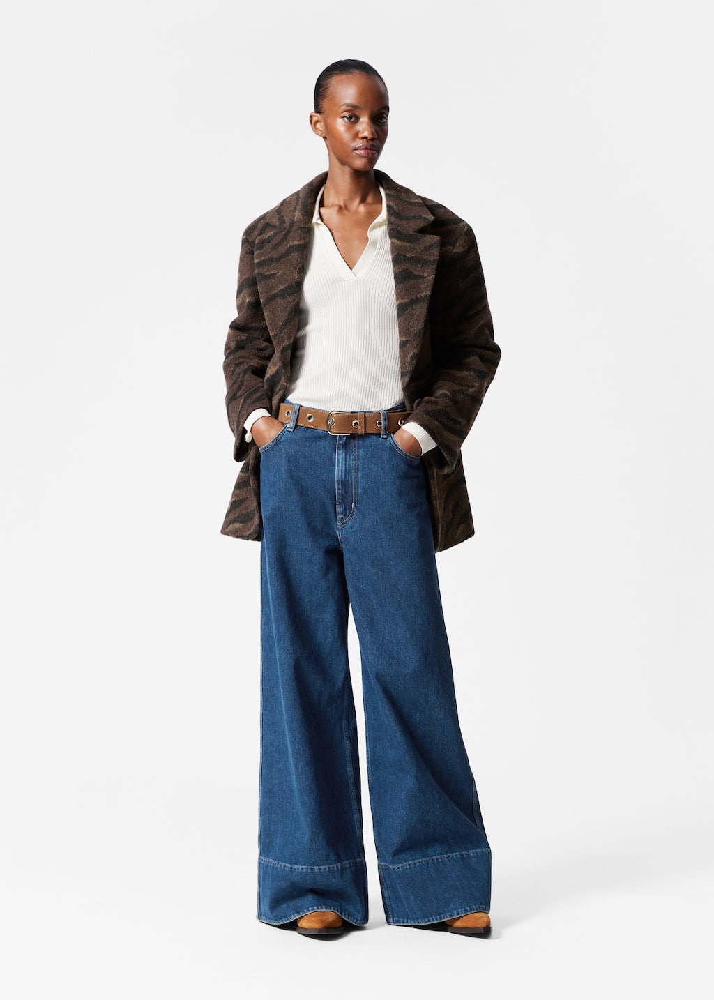 Single-Breasted Wool Blazer - Brown Tiger Stripe - Jackets