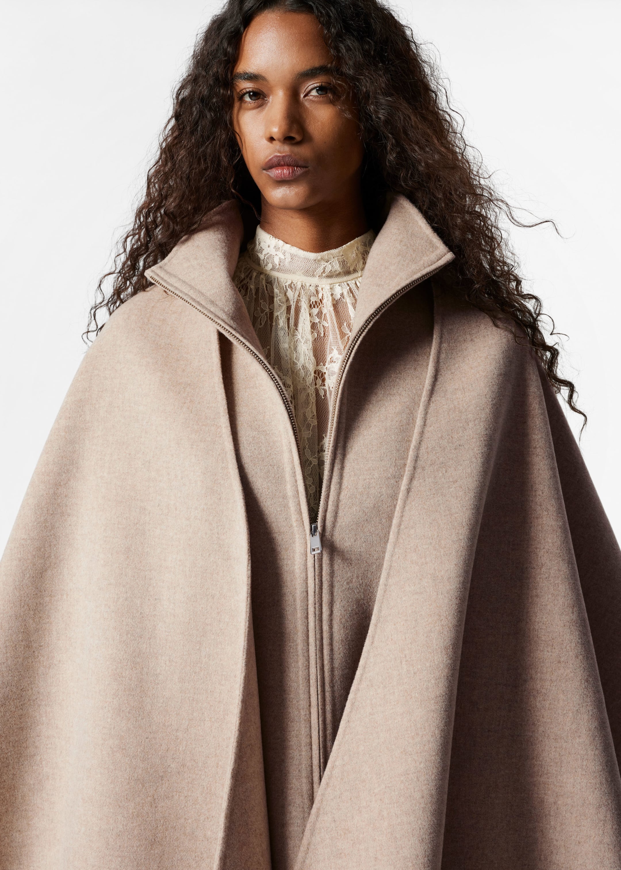 Asymmetric Wool Cape - Black - Lookbook