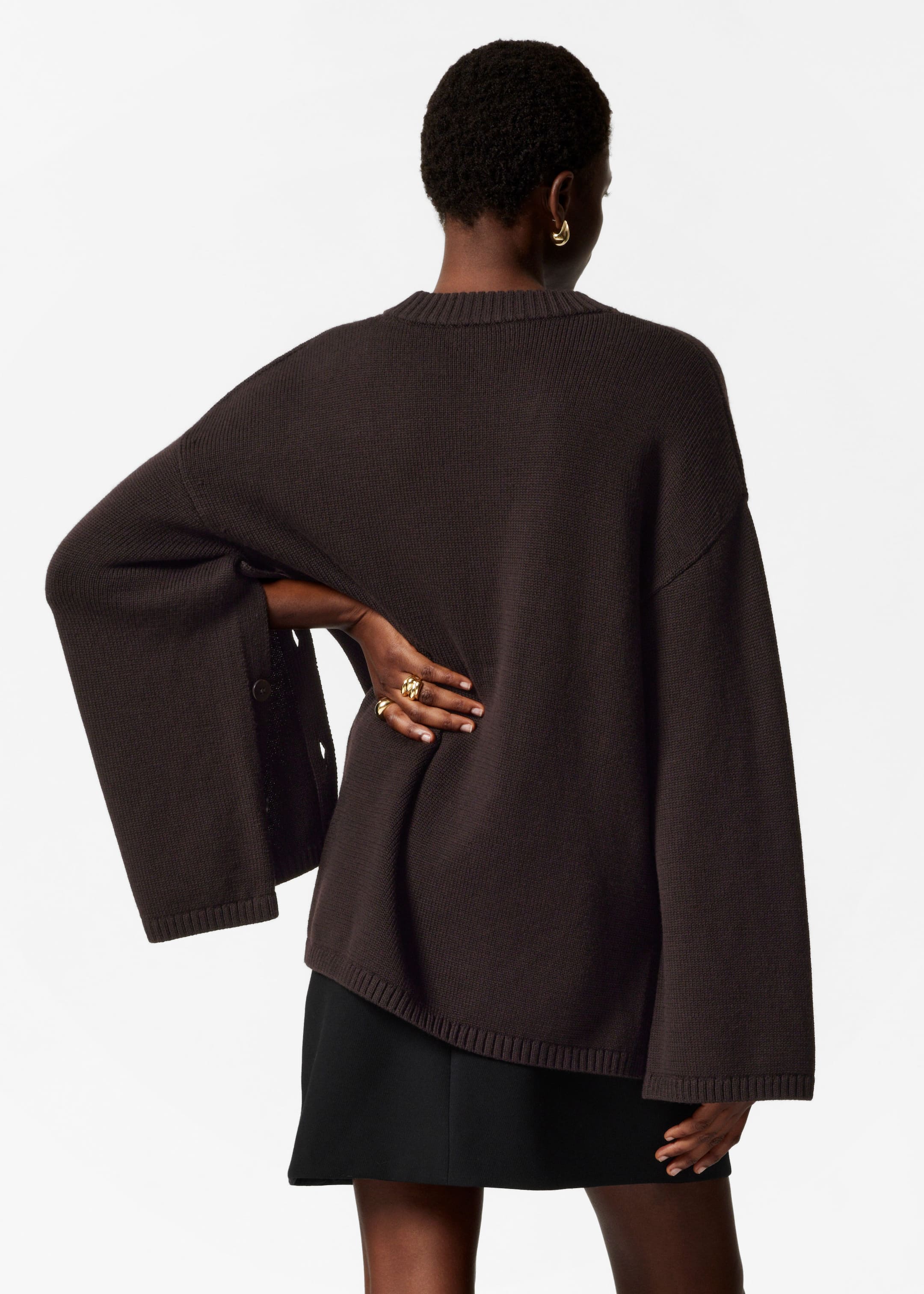 Button-Detailed Merino Jumper - Dark Brown - Lookbook