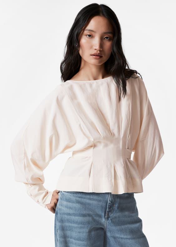 Pleated Boatneck Blouse
