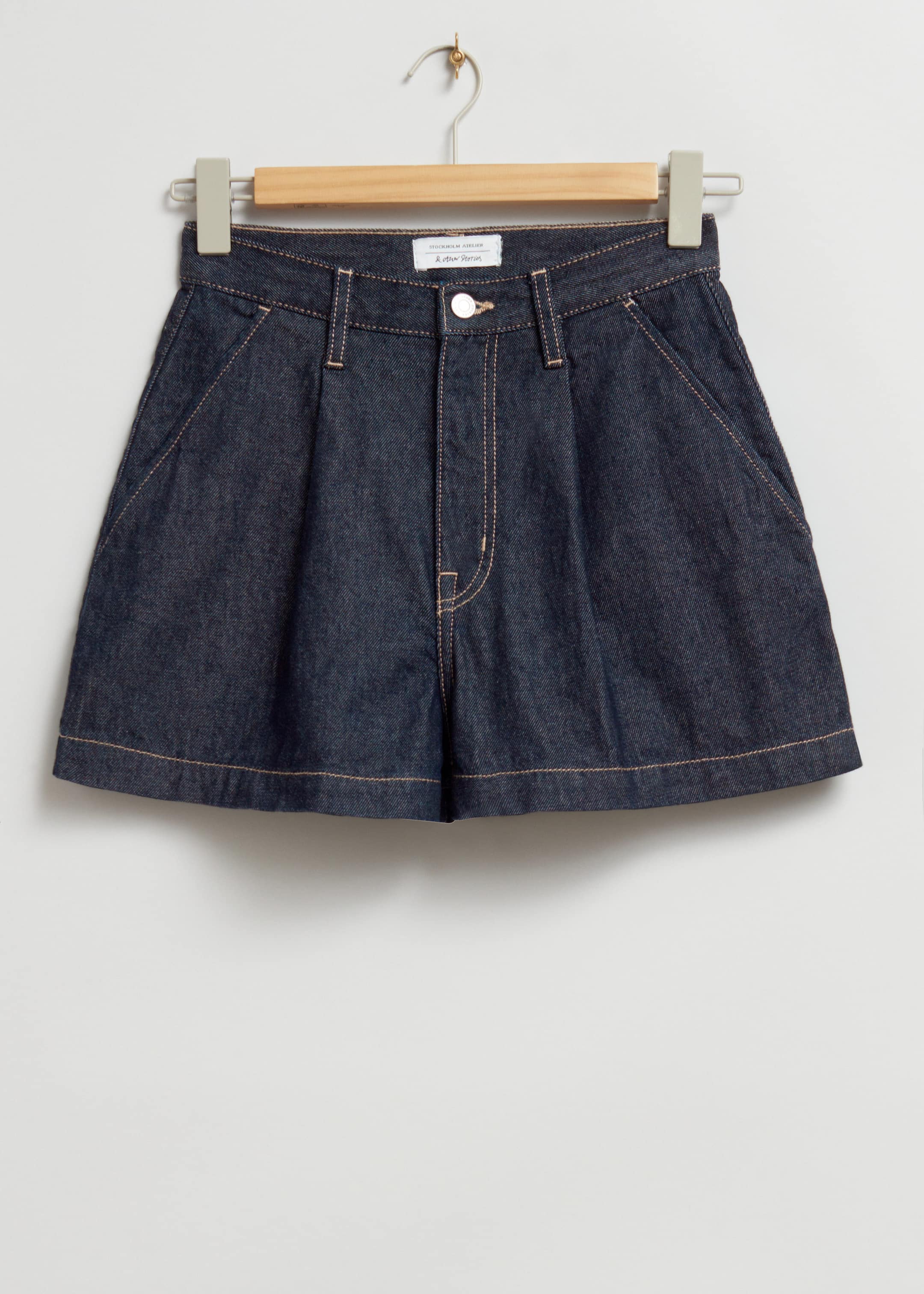 High-Waist Denim Chino Shorts - Dark Blue Wash - Still Life