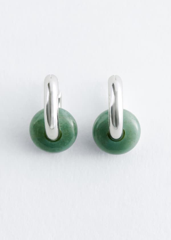 Stone Bead Hoop Earrings
