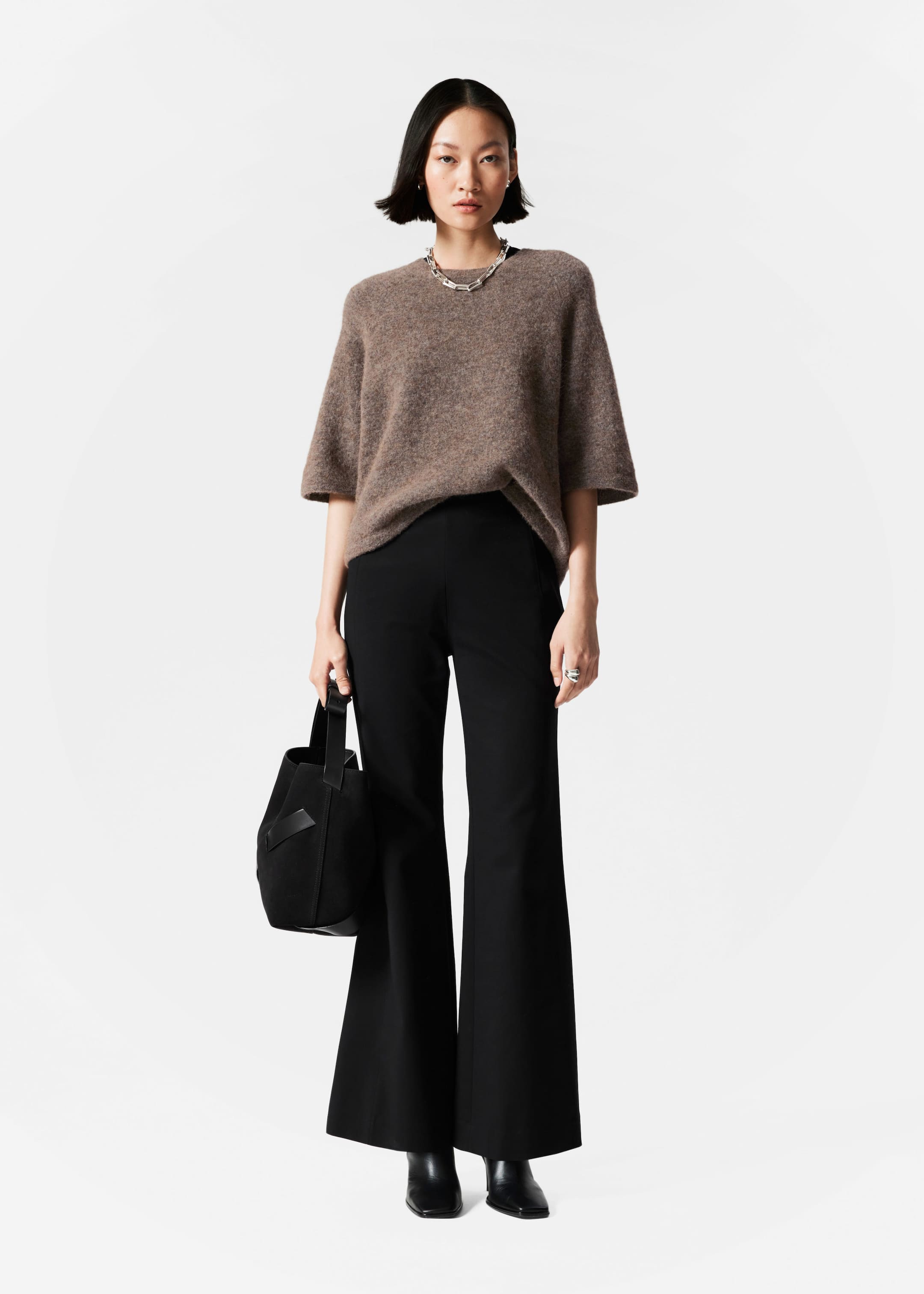 Alpaca-Blend Knitted Top - Oatmeal - Lookbook