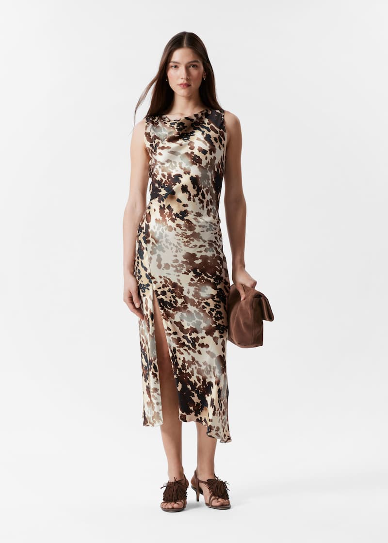 Draped Satin Midi Dress