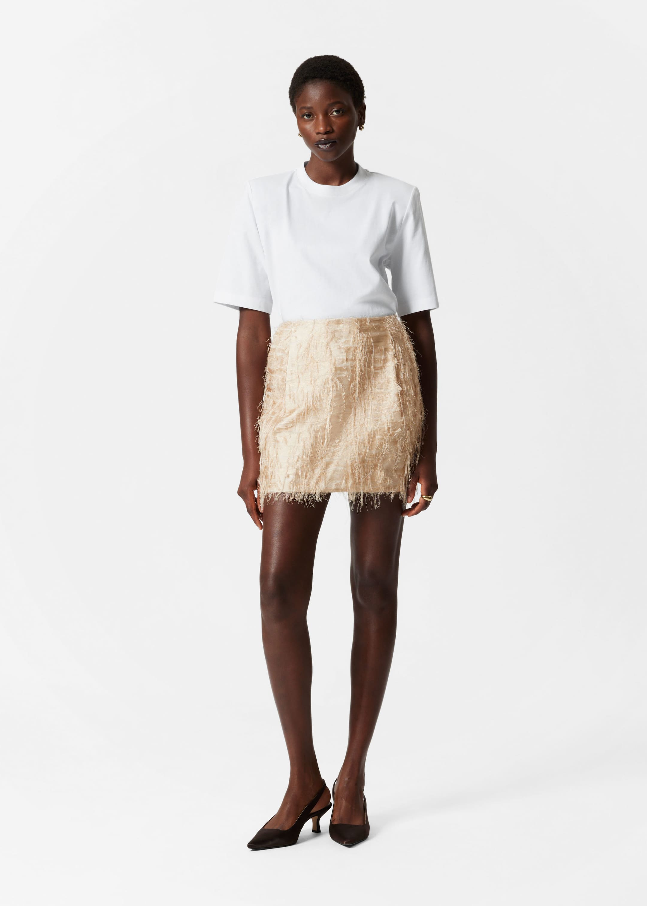 Frayed Mini Skirt - Beige - Lookbook