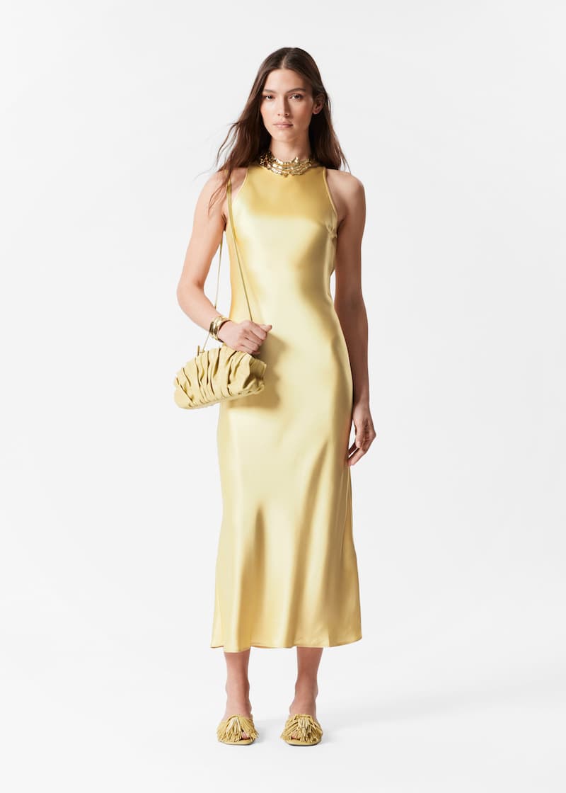 Sleeveless Satin Midi Dress - Pastel Yellow - Midi dresses - & Other Stories US