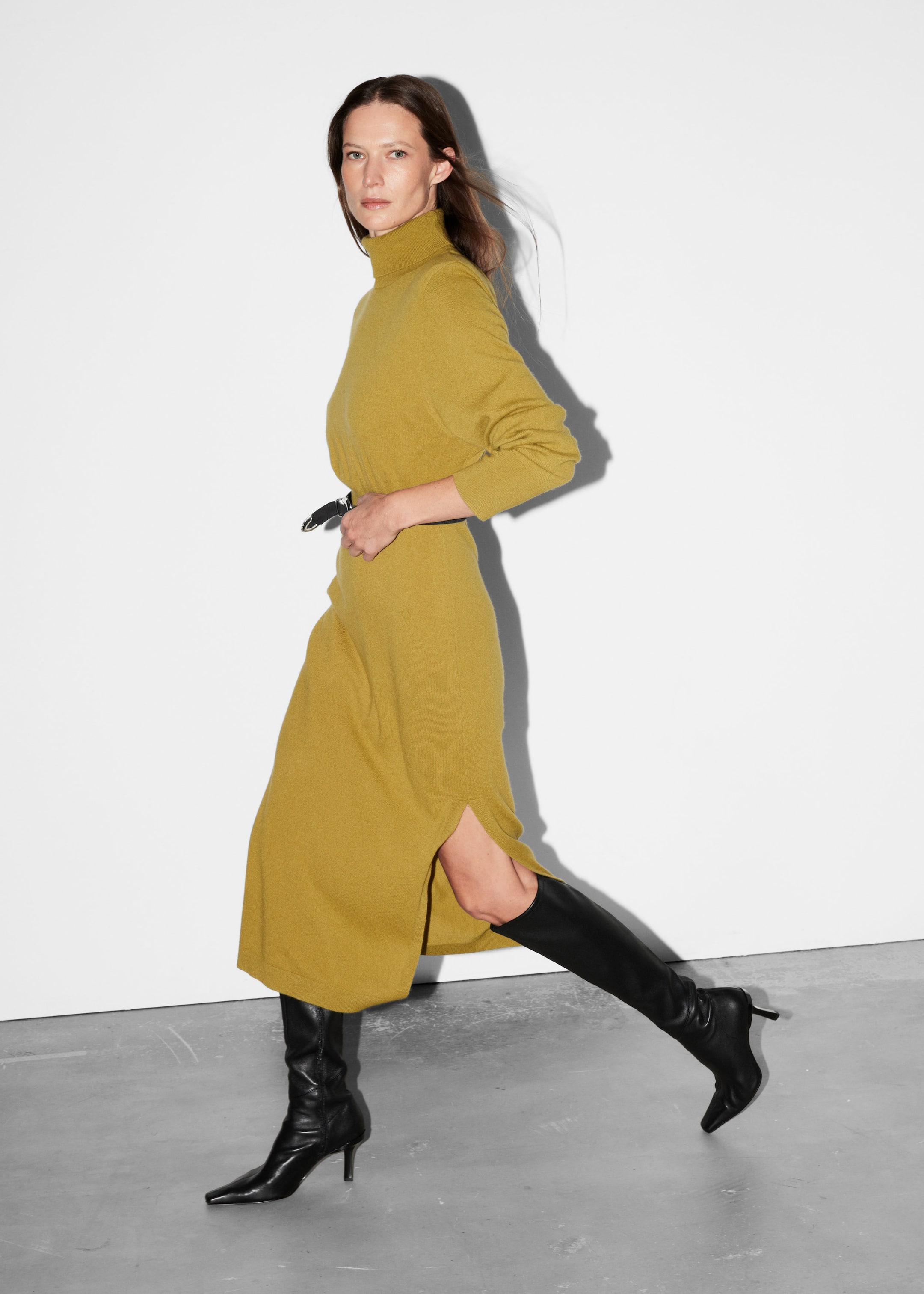 Turtleneck Merino Wool Dress - Black - Lookbook