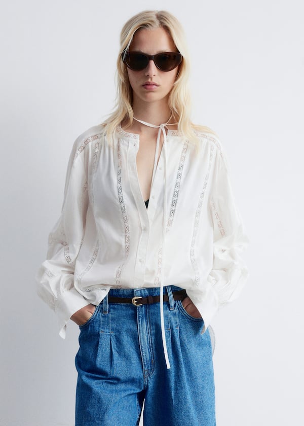 Voluminous Lace-trimmed Blouse