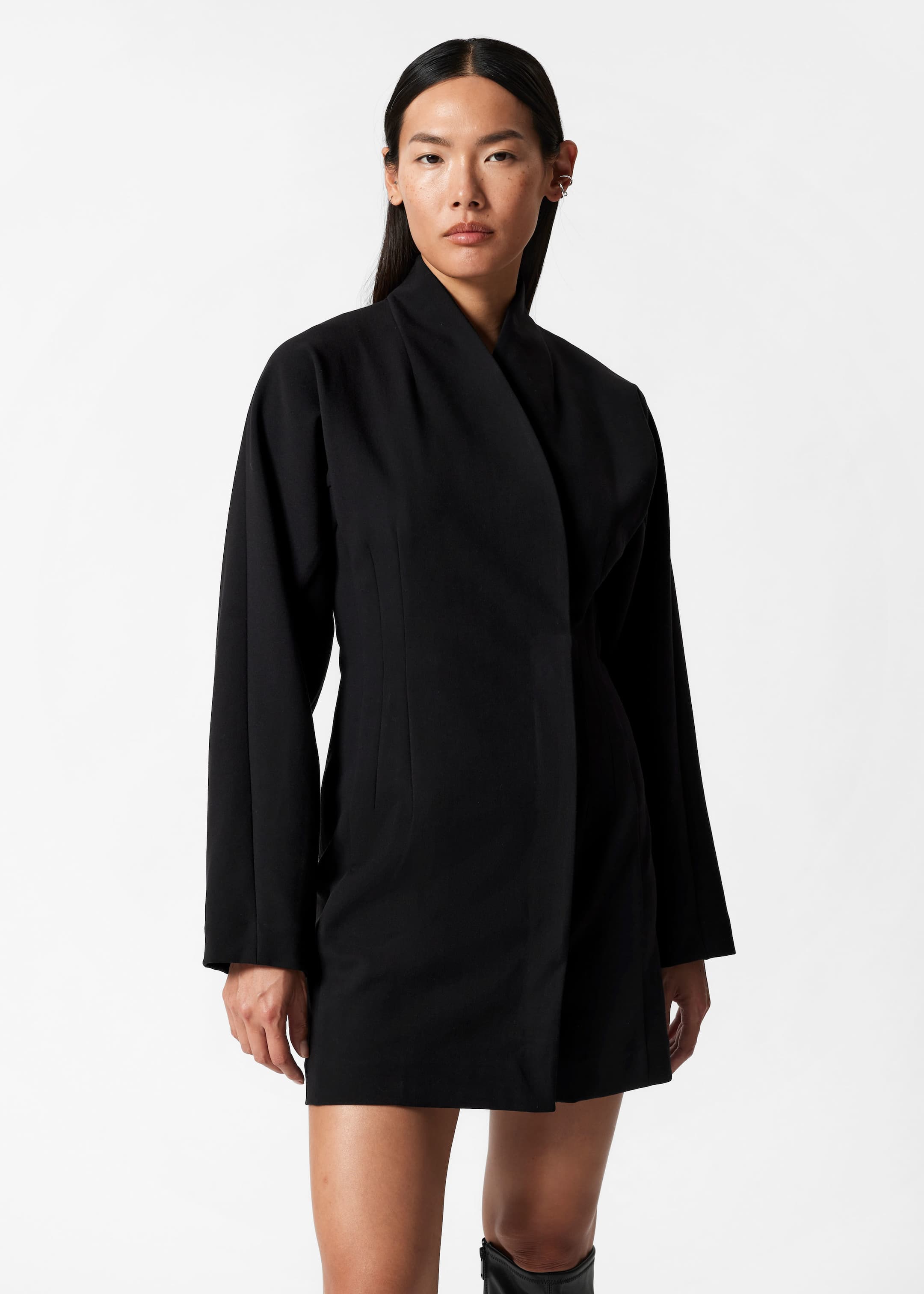 Waisted Blazer Dress - Black - Lookbook