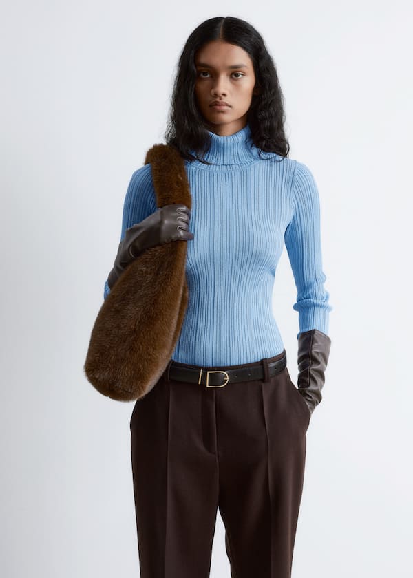 Rib-Knit Lurex Turtleneck