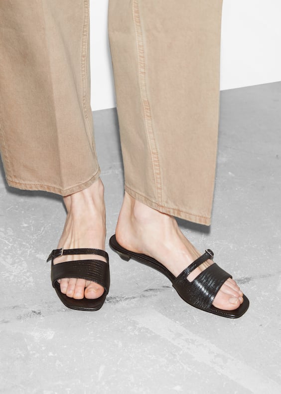 Buckle-Embellished Leather Mules