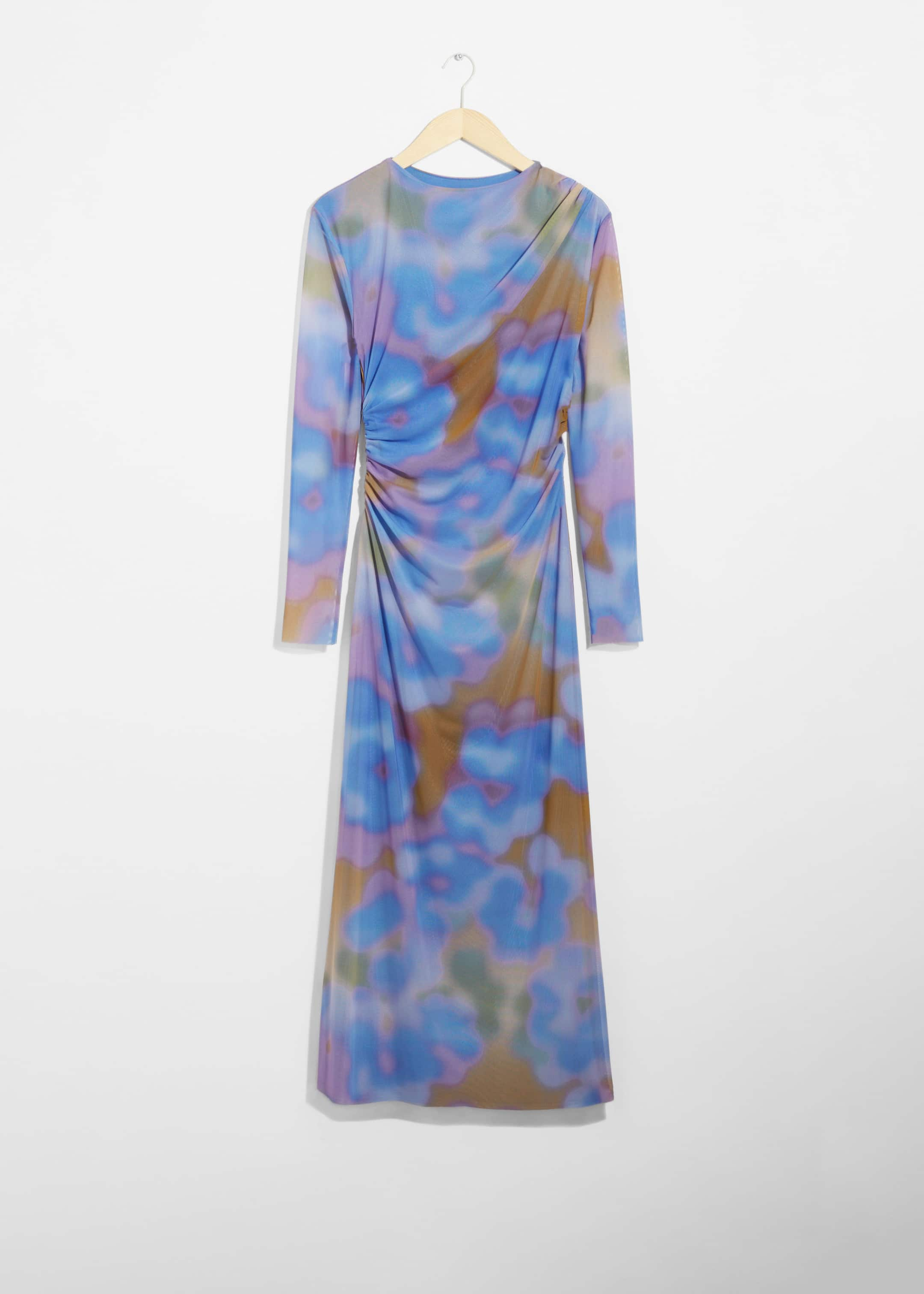 Printed Draped Midi Dress - Blue Print - Still Life