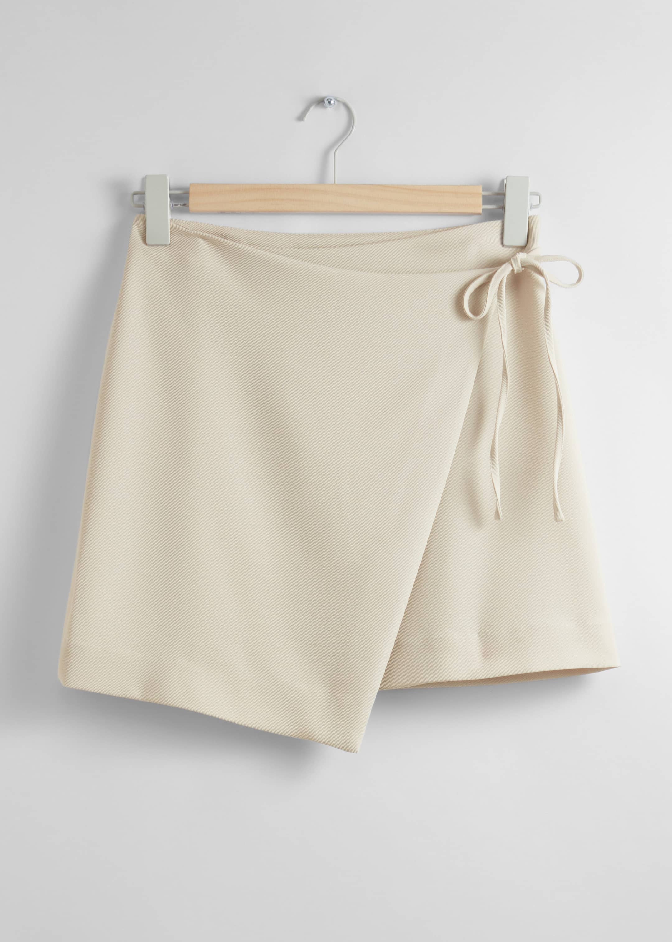 beige wrap mini skirt