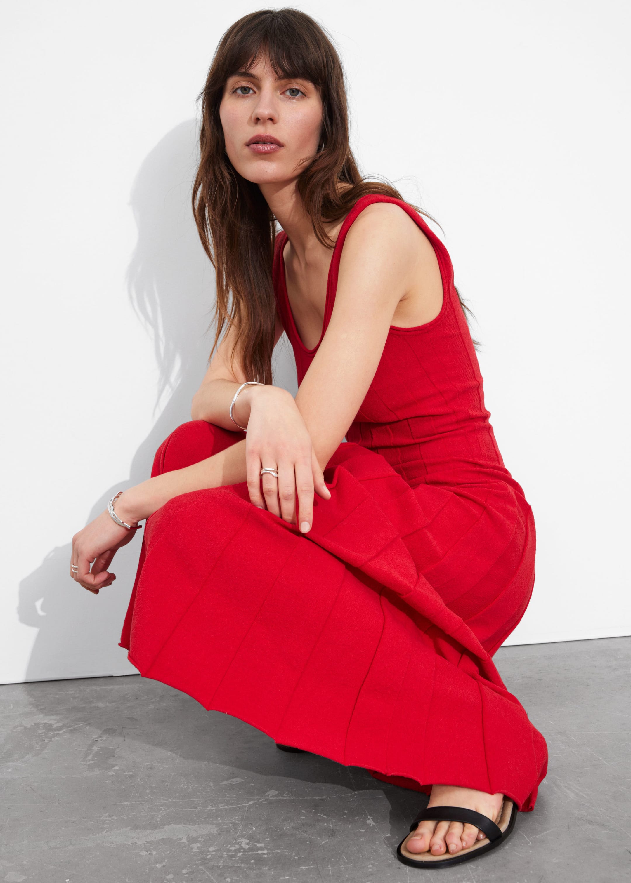 Slim Tank Midi Dress - Red - Lookbook