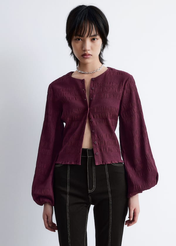 Smocked Balloon-Sleeve Top