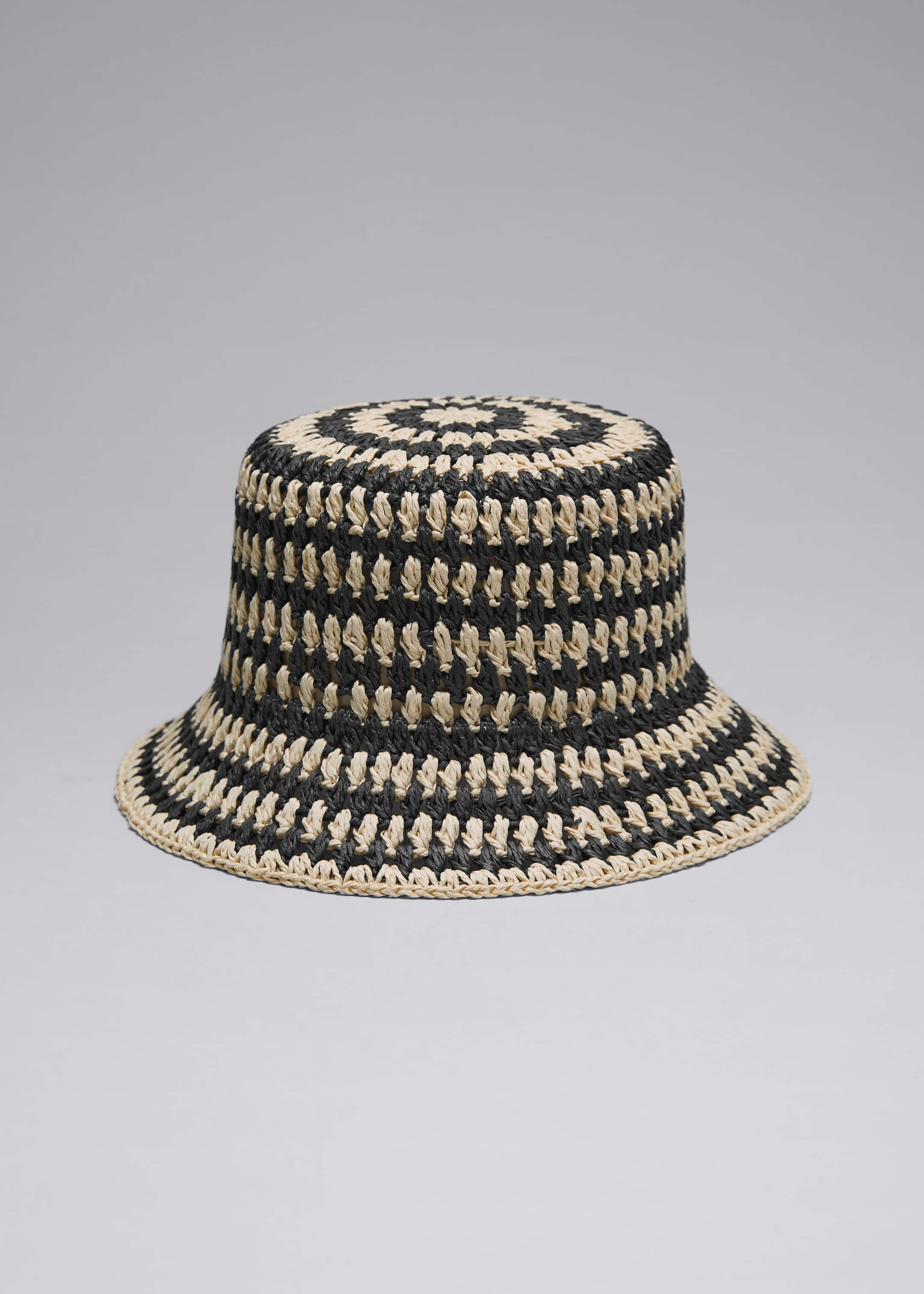 Crochet Straw Hat - Black/Beige - Still Life