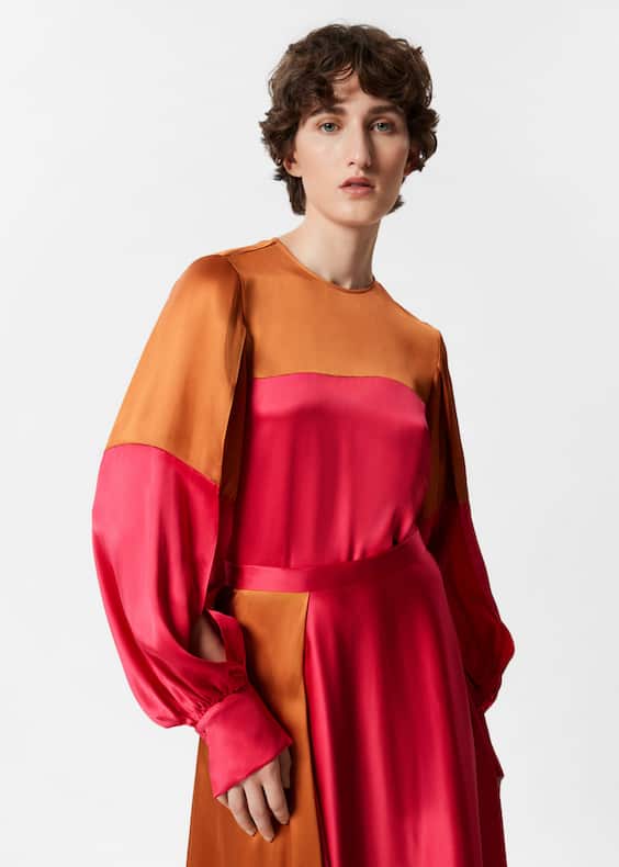 Colour-Block Satin Blouse
