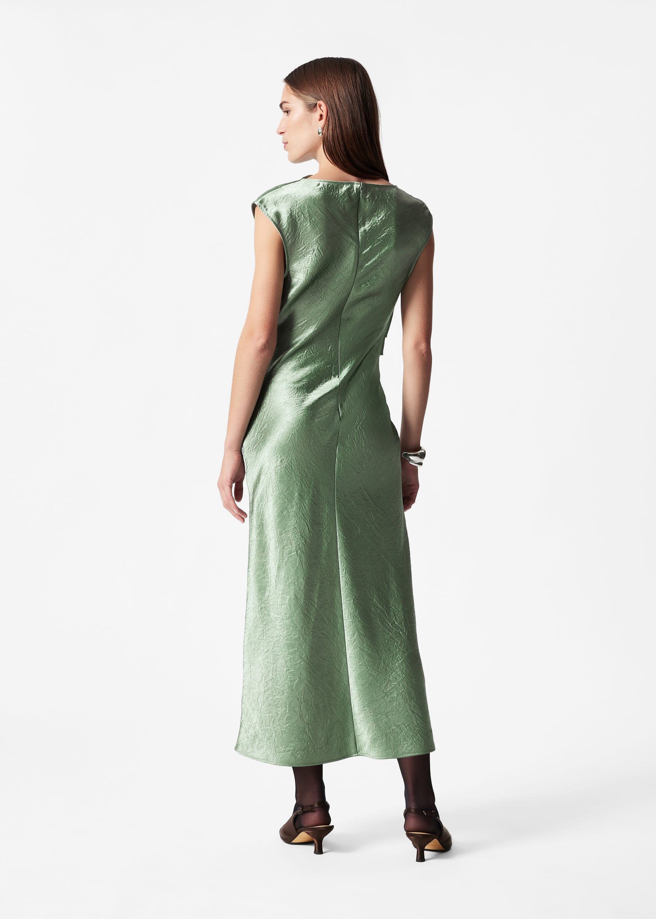 Bias-Cut Satin Midi Dress - Green - Lookbook