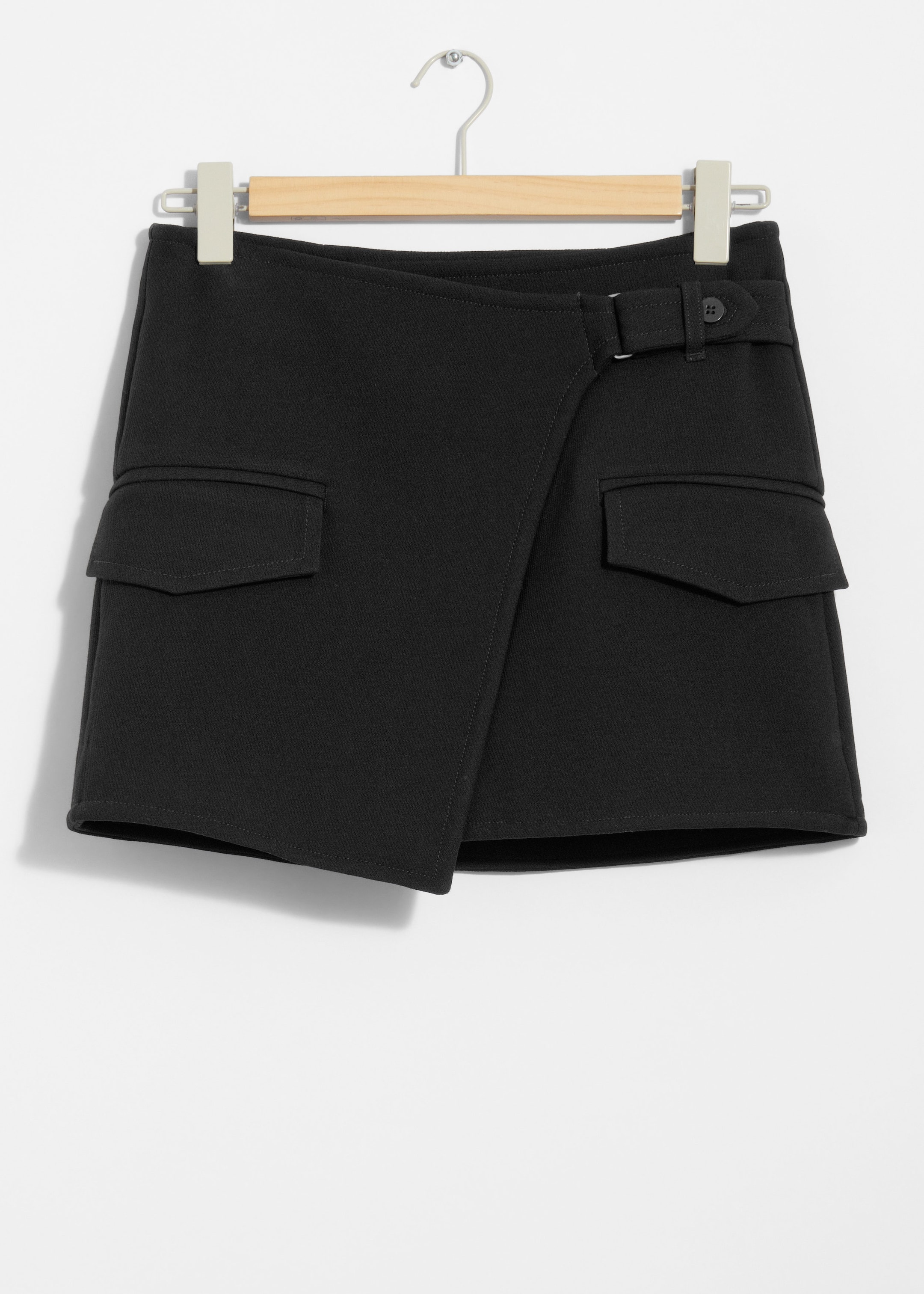 Asymmetric Wrap Mini Skirt - Black - Still Life