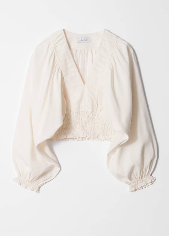 Smocked Puff-Sleeve Blouse