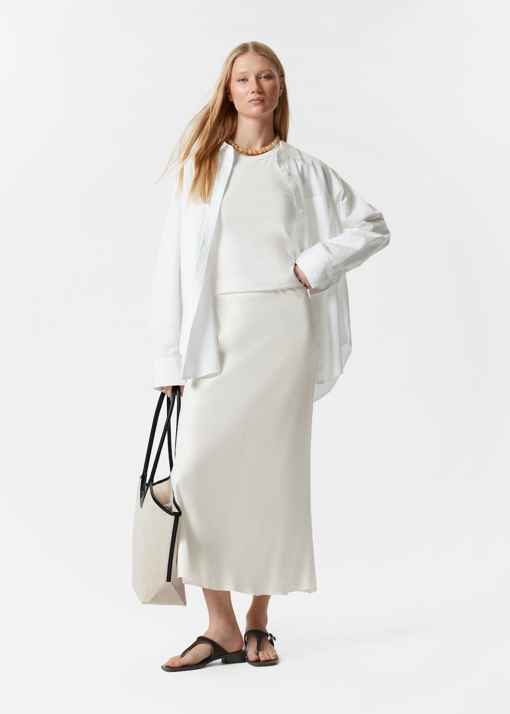 Satin Midi Skirt - White - Midi skirts - & Other Stories