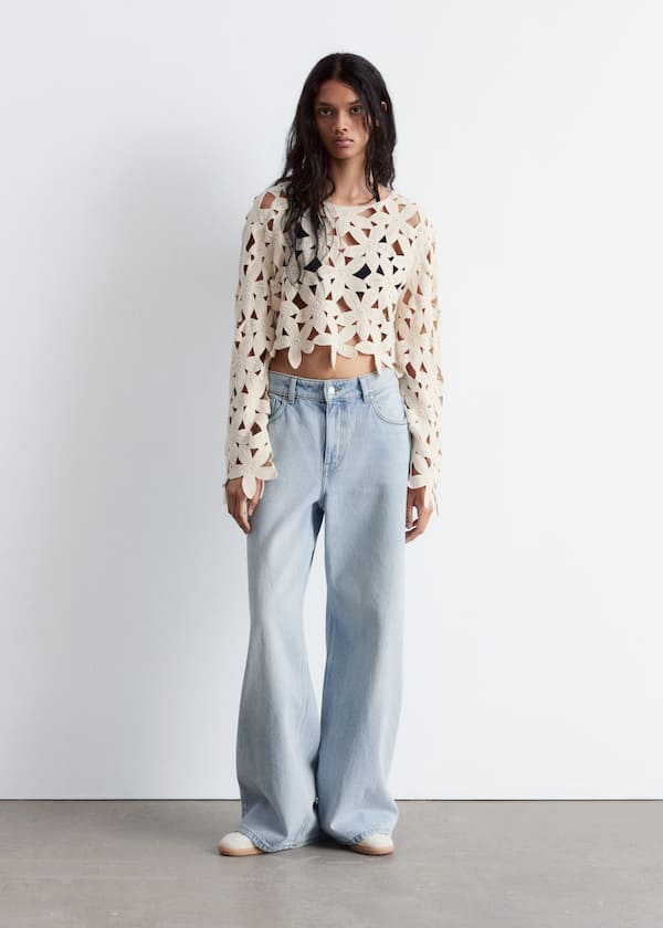 Cropped Long-Sleeve Crochet Top