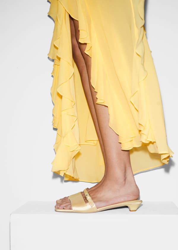 Buckle-Embellished Leather Mules