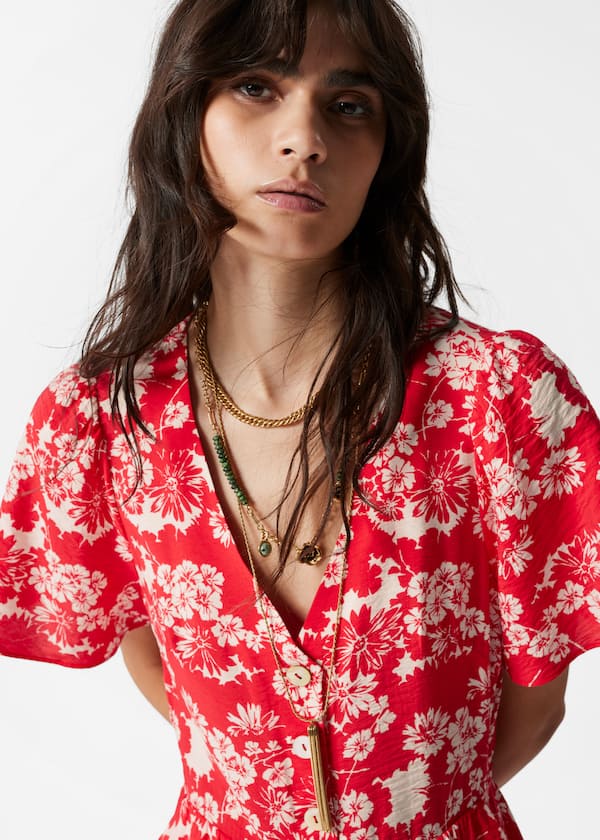 Flutter-Sleeve Midi Dress