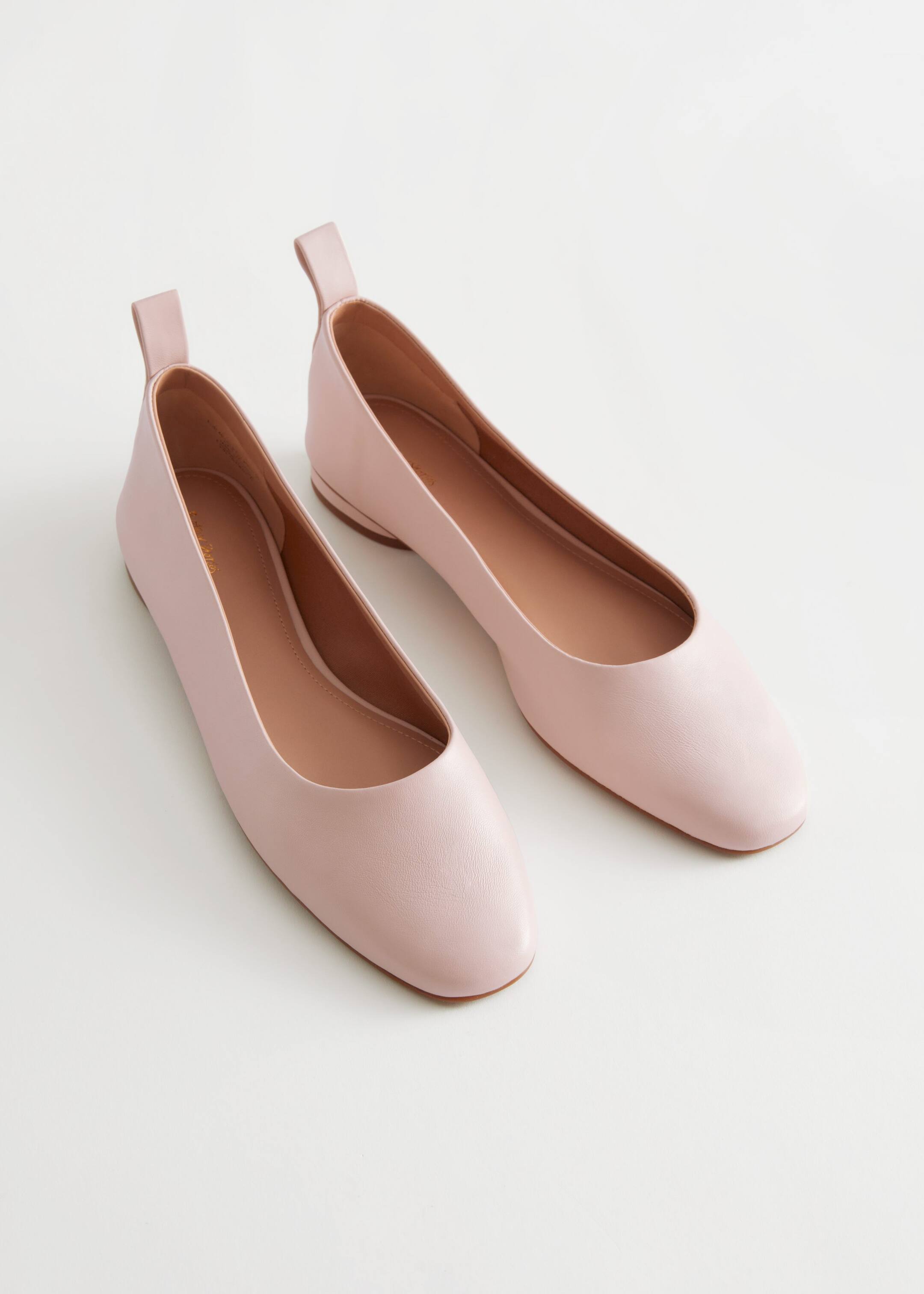 Almond Toe Leather Ballerina Flats Pink Other Stories AT