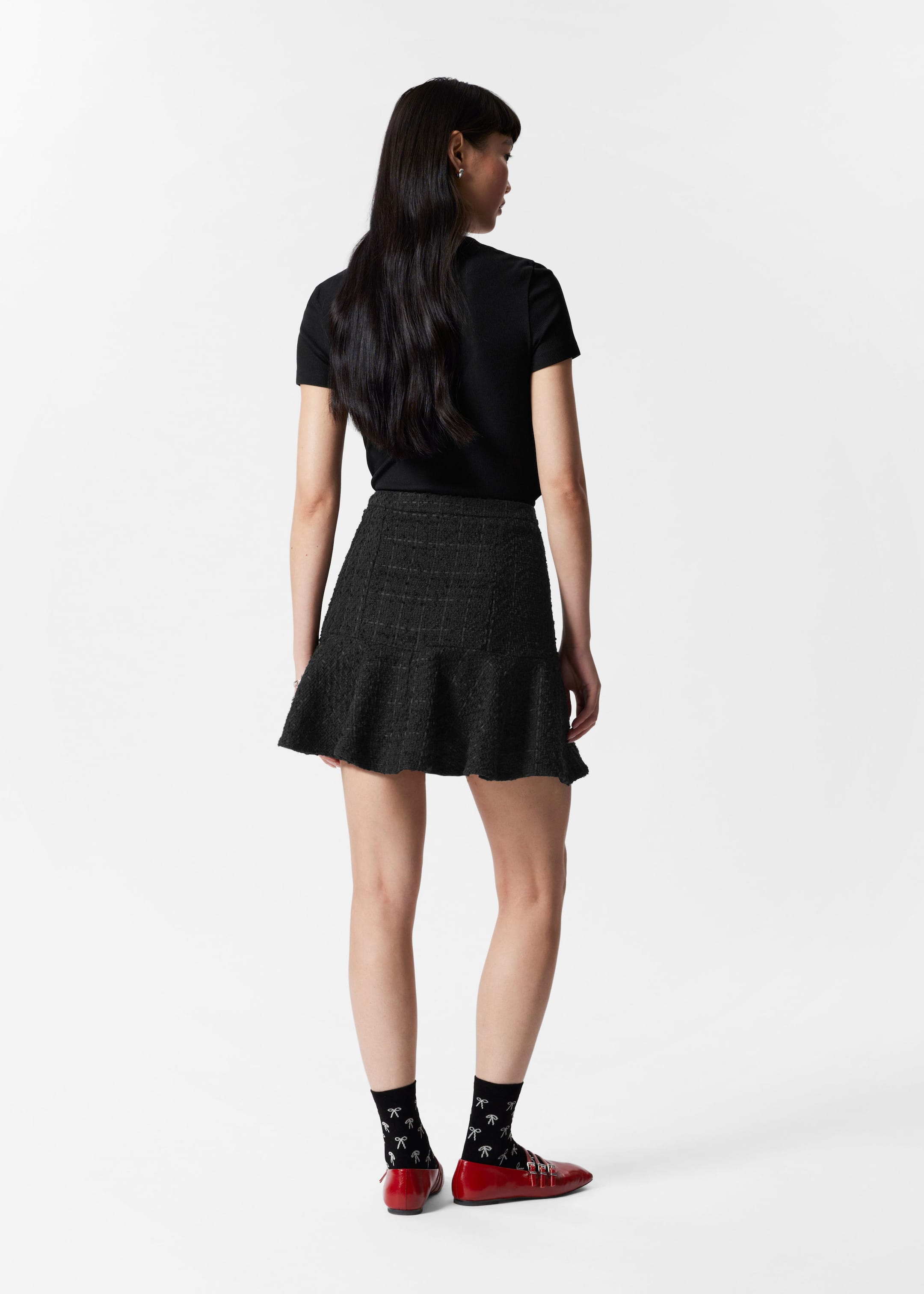 Ruffled Tweed Mini Skirt - Black Tweed - Lookbook