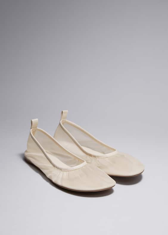 Leather-Trimmed Mesh Ballet Flats