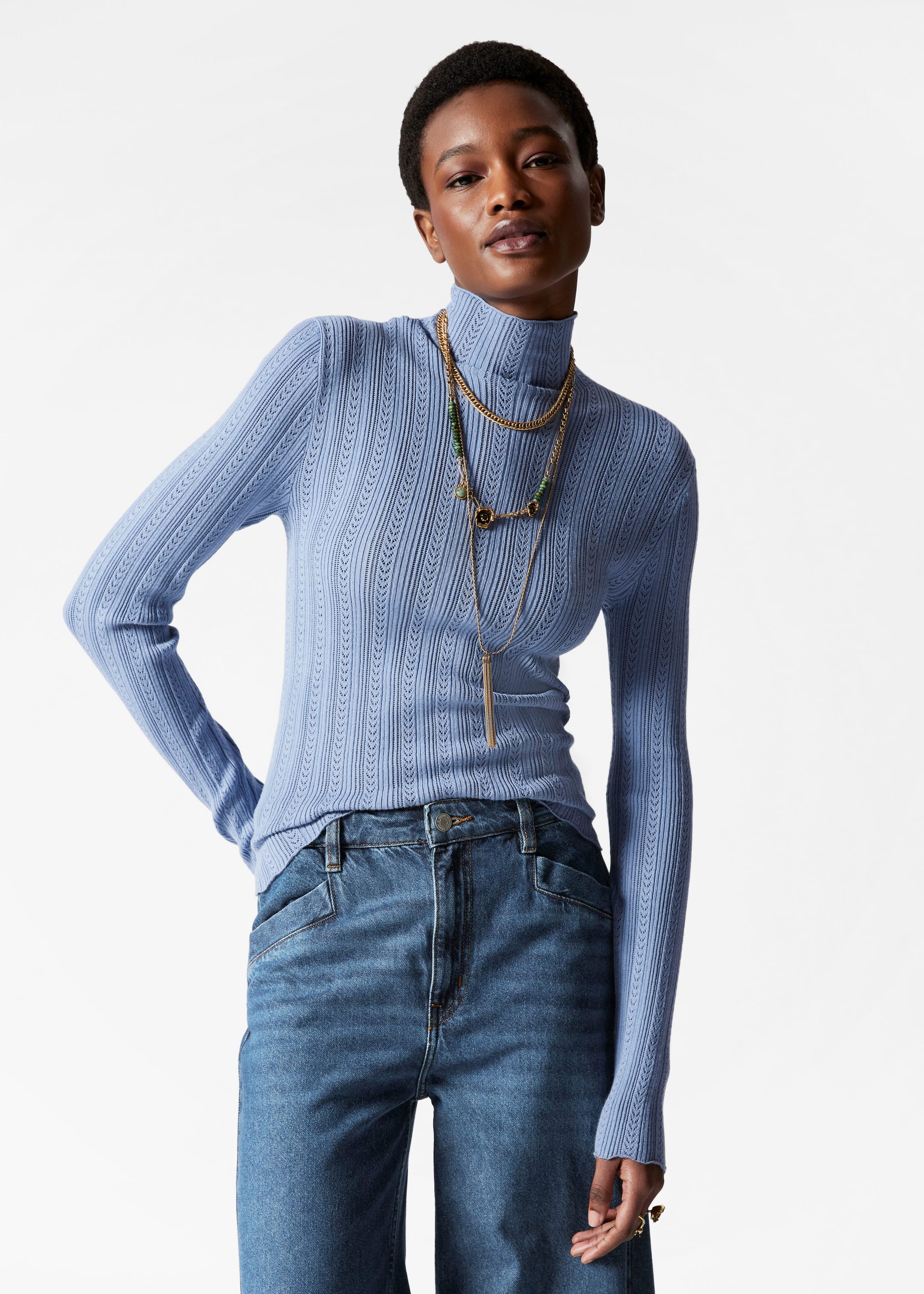 Image of PointelleKnit Turtleneck Top