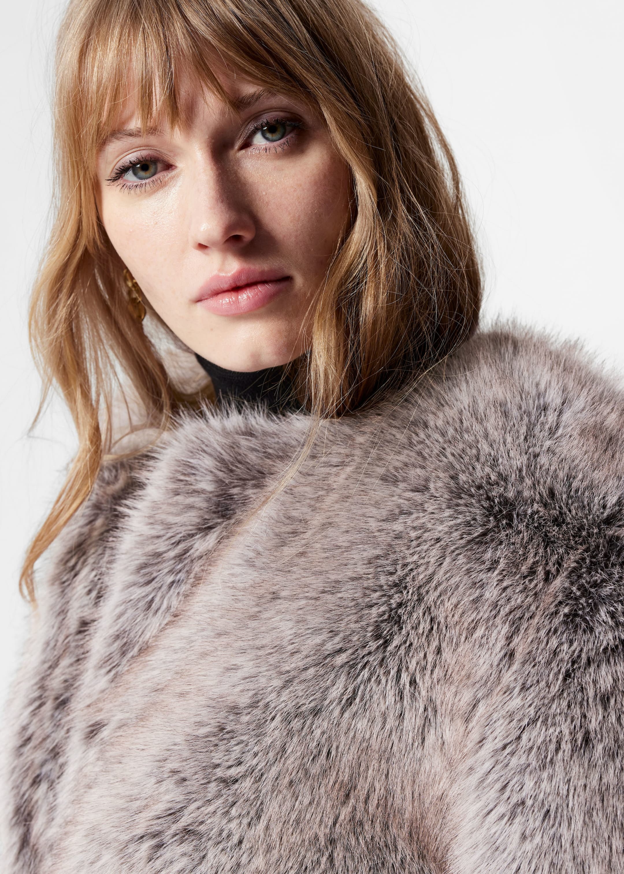 Belted Faux Fur Jacket - Mole - Lookbook