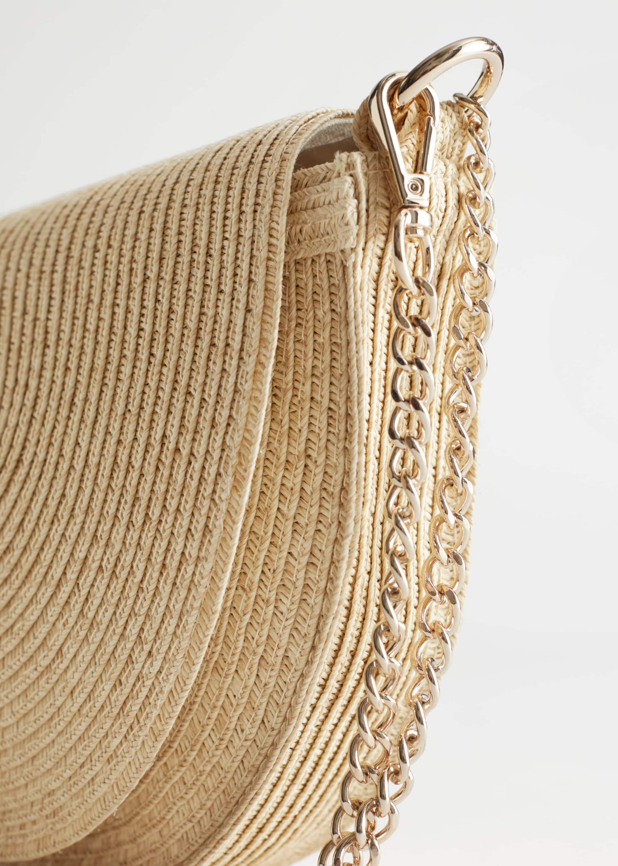 Straw Crossbody Half Moon Bag - {{variantName}} - Descriptive Detail