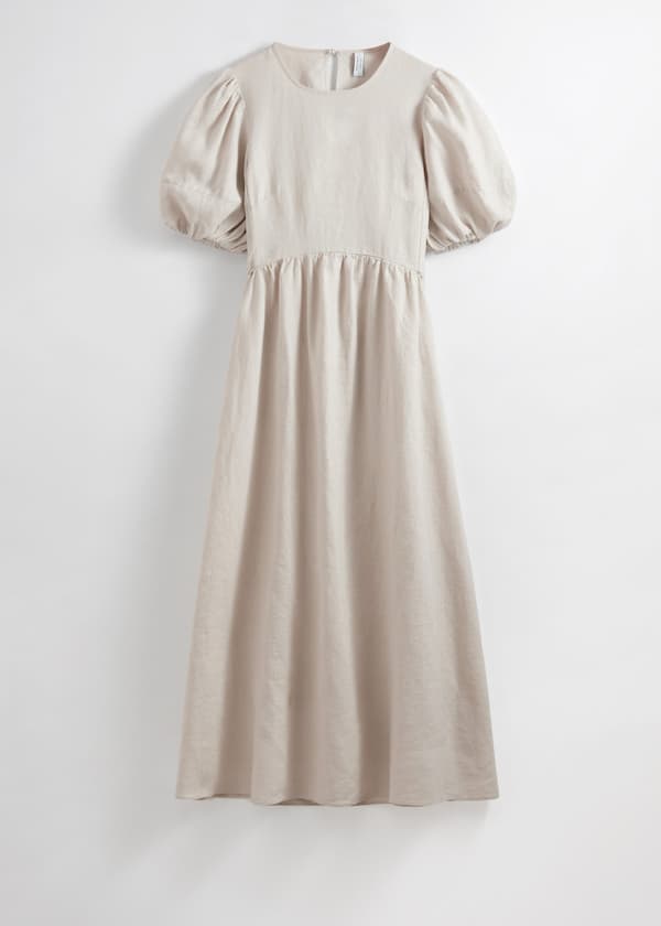 Puff-Sleeve Midi Dress