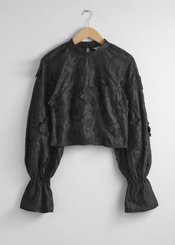 Cropped Floral-Appliqué Blouse