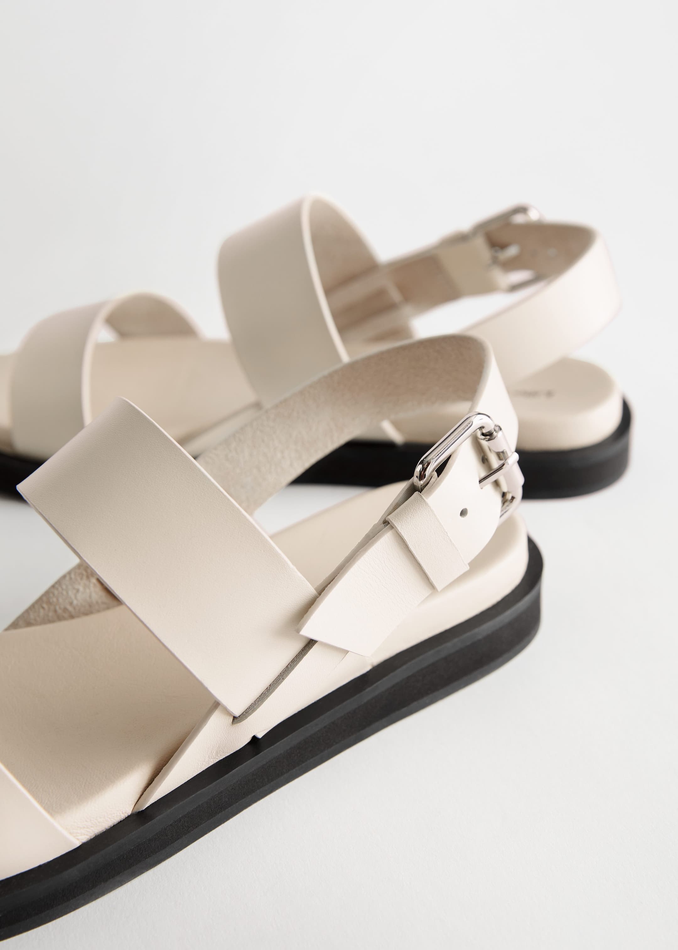 Diagonal Slingback Leather Sandals - {{variantName}} - Descriptive Detail