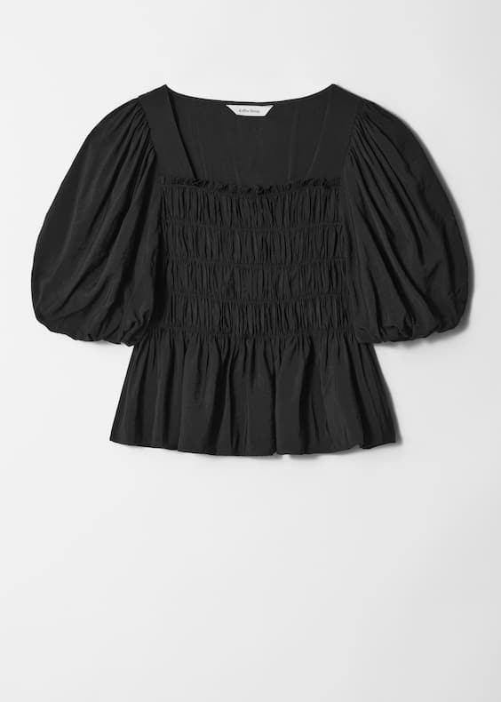Smocked Puff-Sleeve Blouse